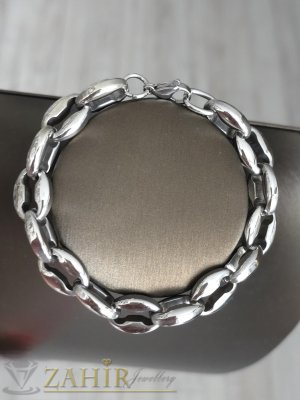 Висококачествена гривна от сребриста медицинска стомана, плетка кафени зърна, 7 дължини, широка 1,2 см - GS1475